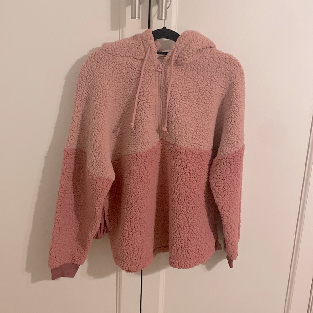 Victoria’s Secret Pink Sherpa Fleece 1/4 Zip Pullover Sweatshirt Jacket